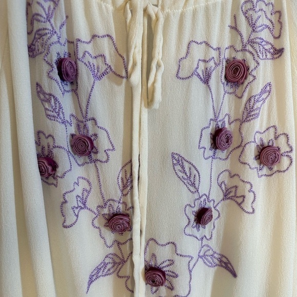 YILING Womens Size XXL Blouse 100% Silk Peasant Long Sleeve Embroidered Flower - Picture 6 of 12